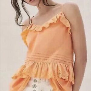 Anthropologie X Mare Mare Josephine Orange Eyelet Tie Shoulder Top Size XS